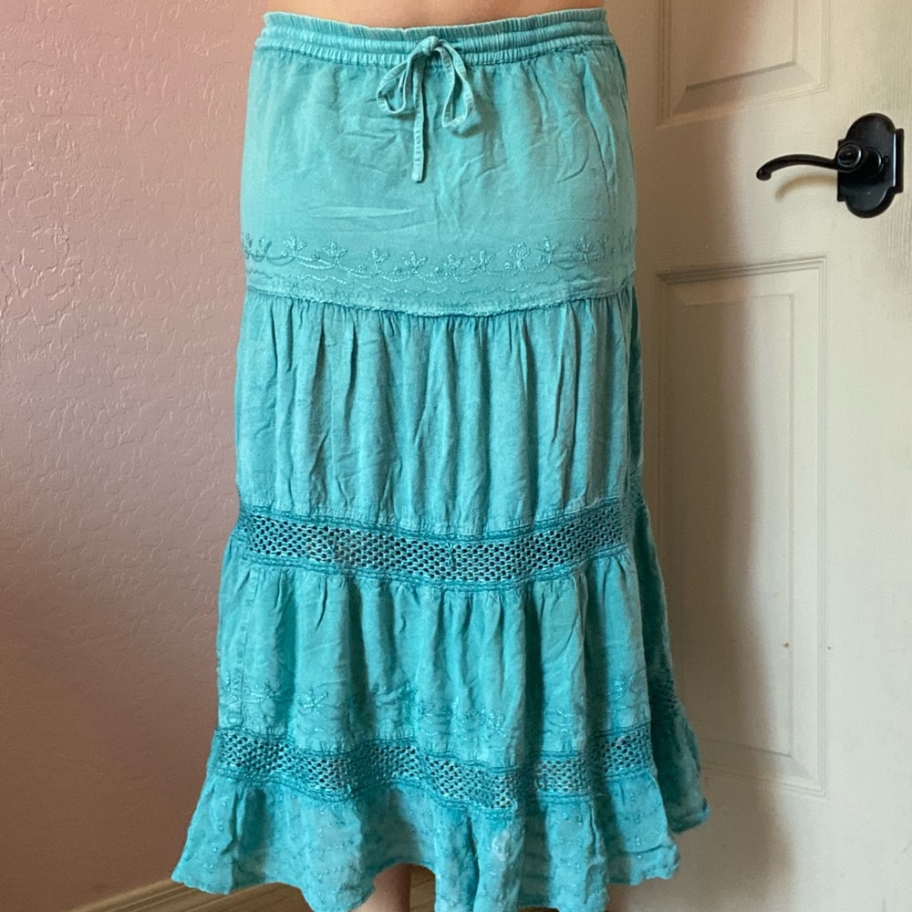 Turquoise Tiered Maxi Skirt